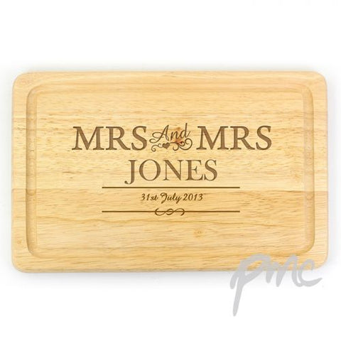 Personalised Mrs & Mrs Large Chopping Board