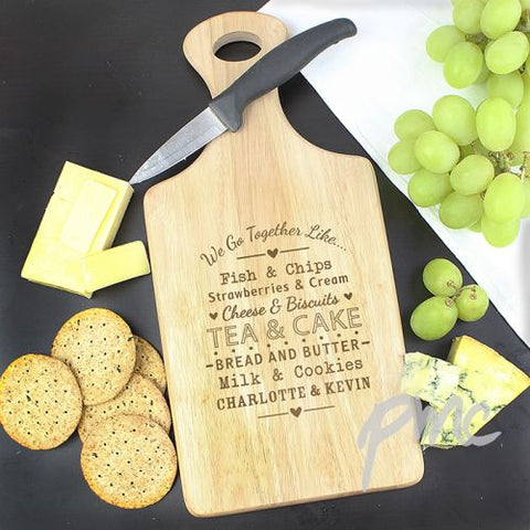 Personalised We Go Together Like... Large Paddle Chopping Board