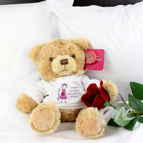 Personalised Cartoon Flower Girl Message Bear