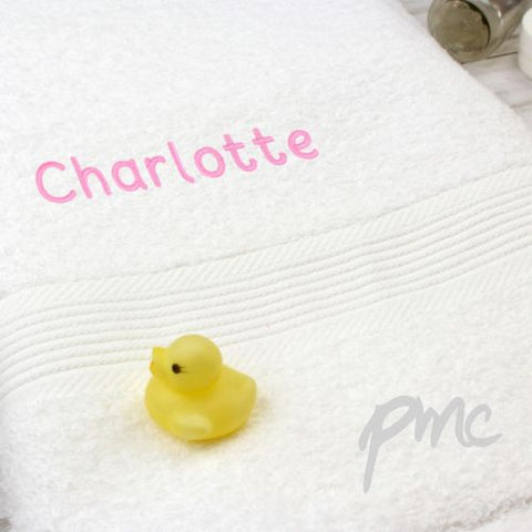 Personalised White Bath Towel - Pink