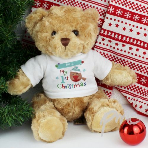 Personalised Felt Stitch Robin 'My 1st Christmas' Teddy