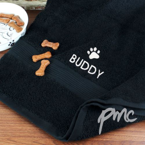 Personalised Pet Paw Black Bath Towel