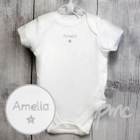 Personalised Silver Star 3-6 Months Baby Vest