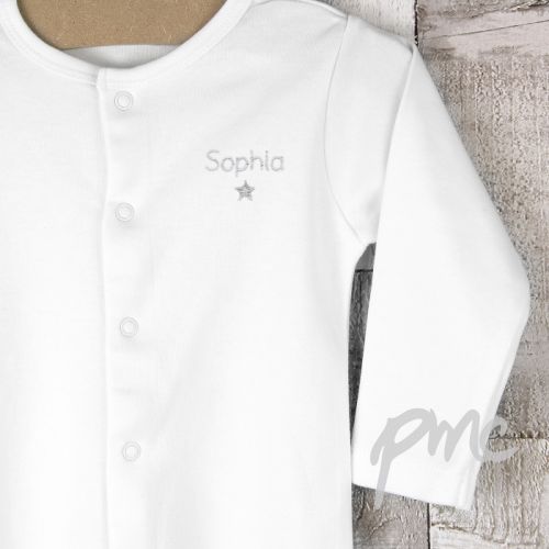 Personalised Silver Star 9-12 Months Babygrow