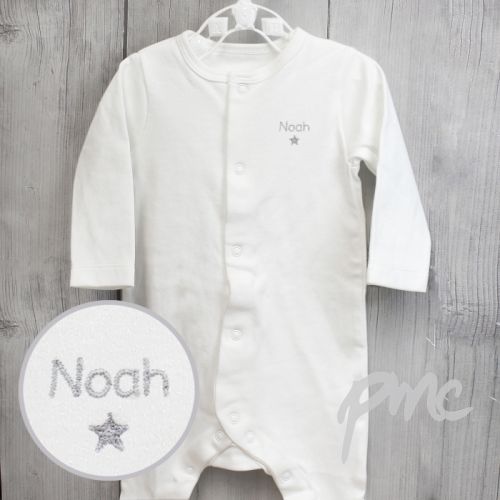 Personalised Silver Star 12-18 Months Babygrow