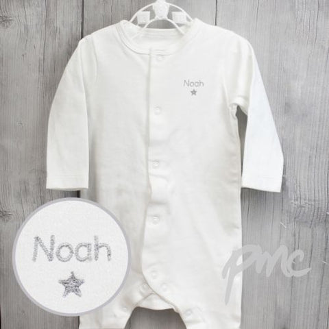 Personalised Silver Star 6-9 Months Babygrow