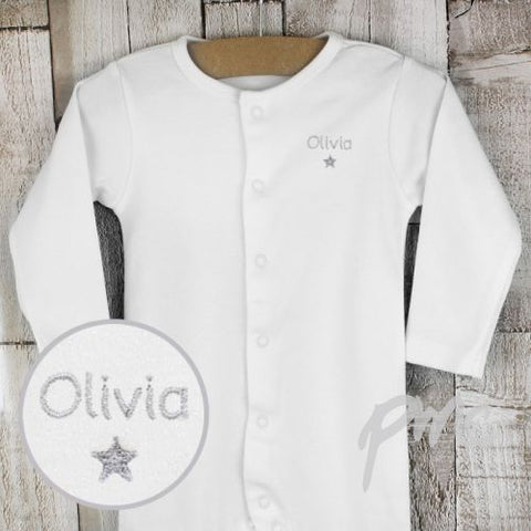 Personalised Silver Star 0-3 Months Babygrow
