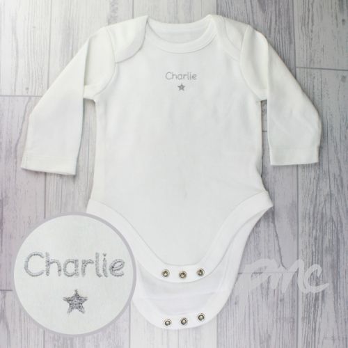 Personalised Silver Star 12-18 Months Long Sleeved Baby Vest