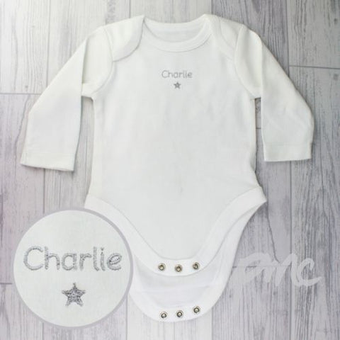 Personalised Silver Star 12-18 Months Long Sleeved Baby Vest