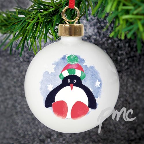 Personalised Red Hat Penguin Bauble