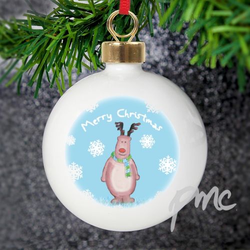 Personalised Snow Scene Rudolph Bauble