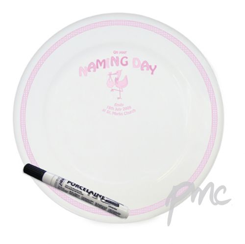 Personalised Stork Pink Naming Day Message Plate