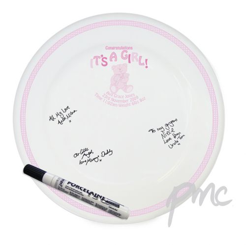 Personalised Teddy It's a Girl Message Plate