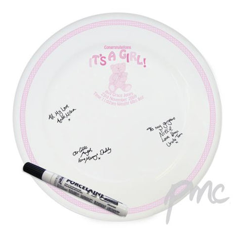 Personalised Teddy It's a Girl Message Plate