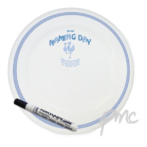 Personalised Stork Blue Naming Day Message Plate