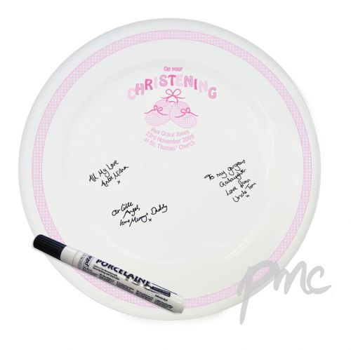 Personalised Bootee Pink Christening Message Plate