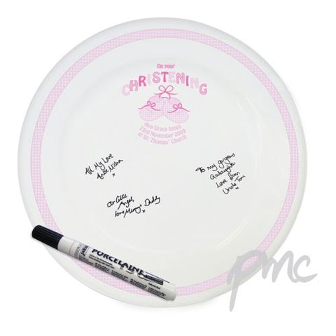 Personalised Bootee Pink Christening Message Plate