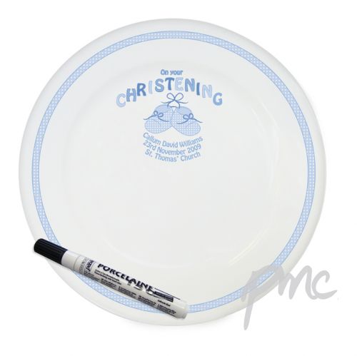 Personalised Bootee Blue Christening Message Plate