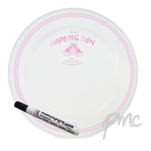 Personalised Bootee Pink Naming Day Message Plate