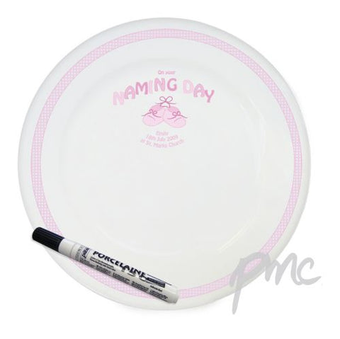 Personalised Bootee Pink Naming Day Message Plate