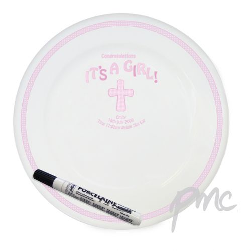 Personalised Cross It's a Girl Message Plate