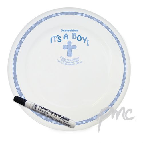 Personalised Cross It's a Boy Message Plate