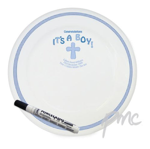Personalised Cross It's a Boy Message Plate