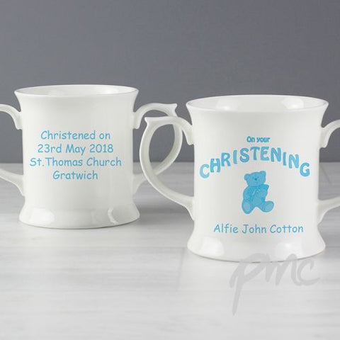 Personalised Teddy Blue Christening Loving Mug