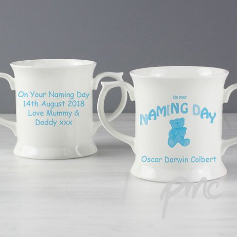 Personalised Teddy Blue Naming Day Loving Mug