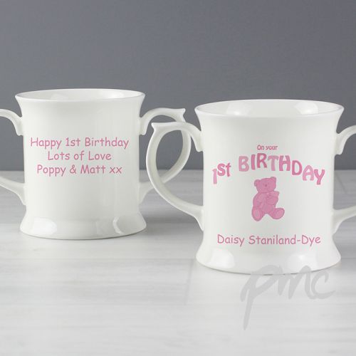 Personalised Teddy Pink 1st Birthday Loving Mug
