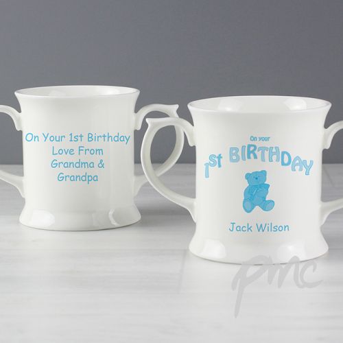 Personalised Teddy Blue 1st Birthday Loving Mug