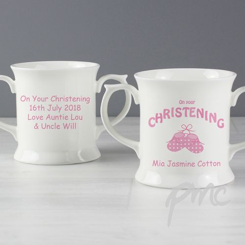 Personalised Bootee Pink Christening Loving Mug