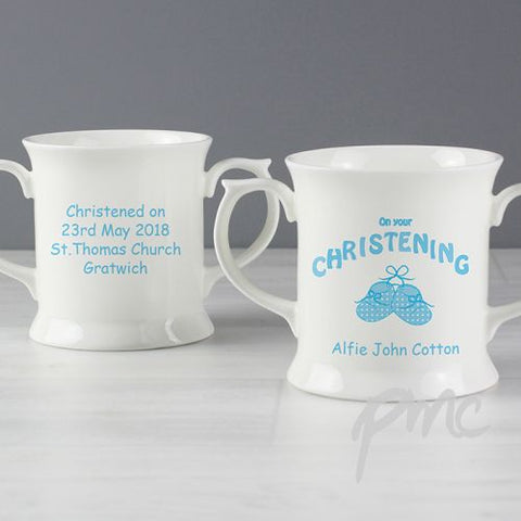 Personalised Bootee Blue Christening Loving Mug
