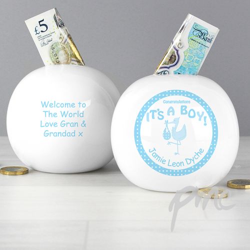 Personalised Stork Its a Boy Money Box