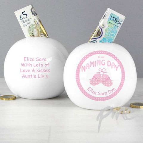Personalised Bootee Pink Naming Money Box
