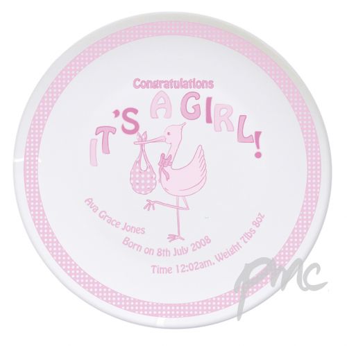 Personalised Stork It's a Girl Plate