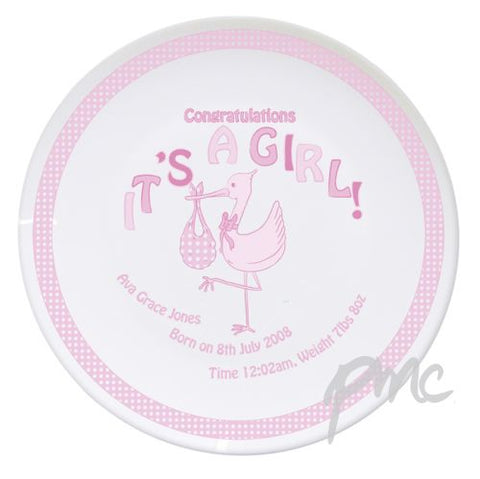 Personalised Stork It's a Girl Plate