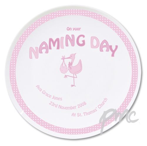 Personalised Stork Pink Naming Day Plate