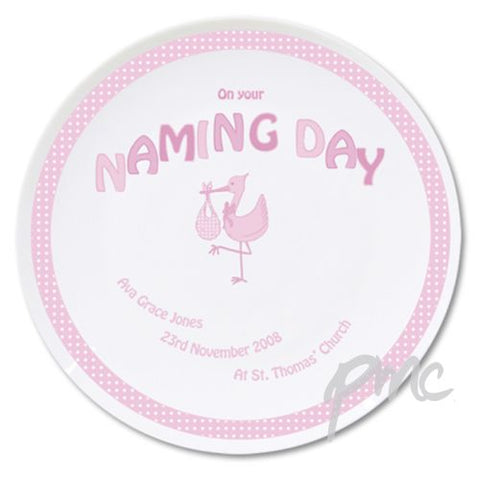 Personalised Stork Pink Naming Day Plate