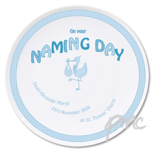 Personalised Stork Blue Naming Day Plate