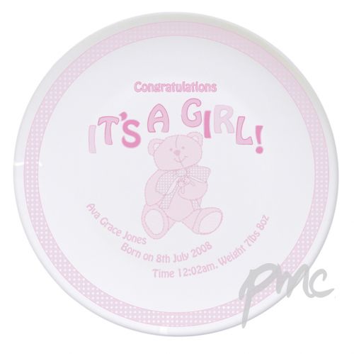 Personalised Teddy It's a Girl Plate