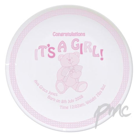 Personalised Teddy It's a Girl Plate