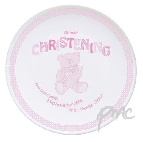 Personalised Teddy Pink Christening Plate