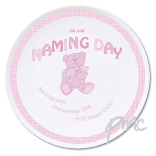 Personalised Teddy Pink Naming Day Plate