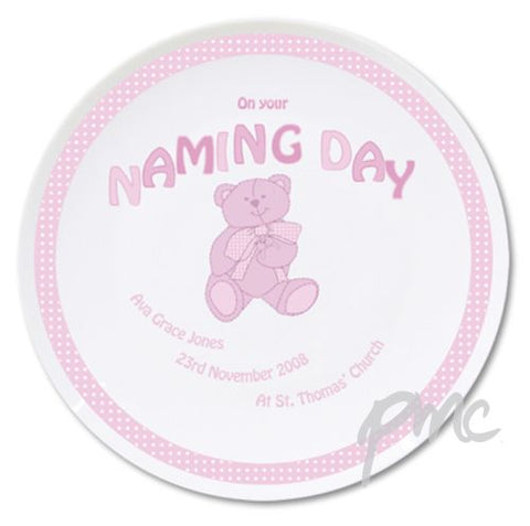 Personalised Teddy Pink Naming Day Plate