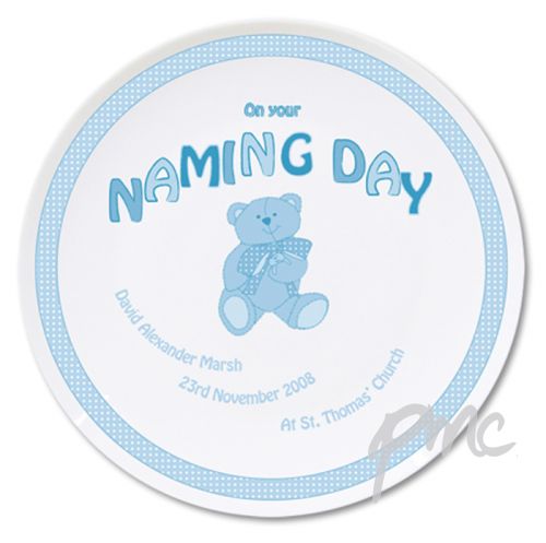 Personalised Teddy Blue Naming Day Plate