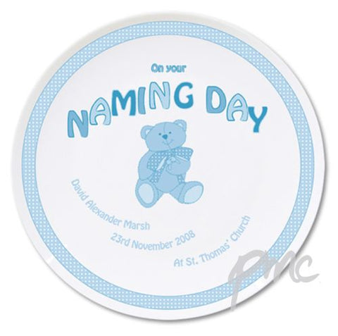 Personalised Teddy Blue Naming Day Plate
