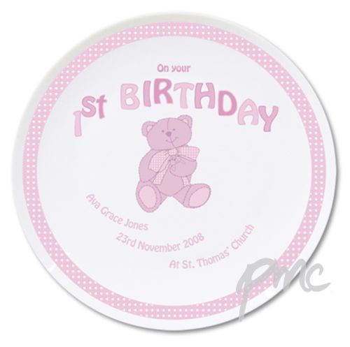 Personalised Teddy Pink 1st Birthday Plate