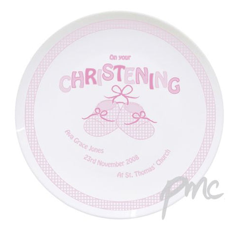 Personalised Bootee Pink Christening Plate