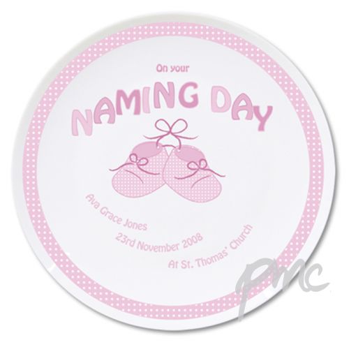 Personalised Bootee Pink Naming Day Plate